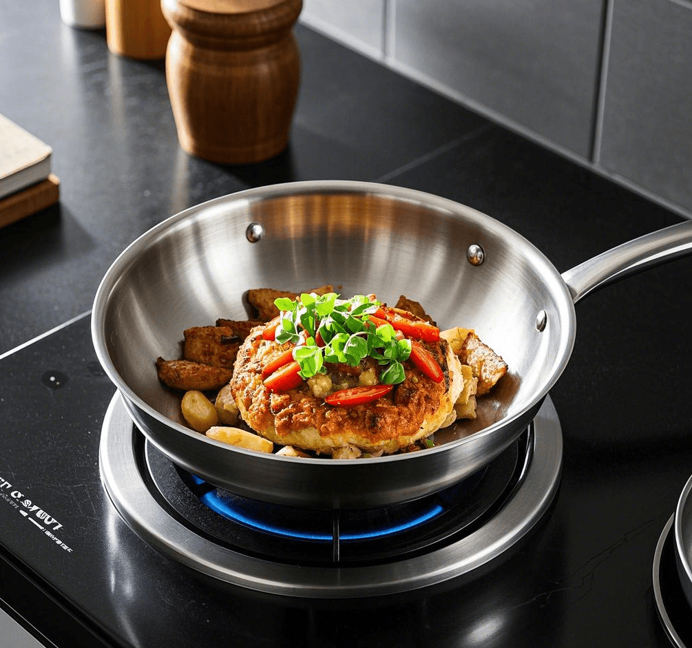 triply cookware pot using for delicious food, everyone like it