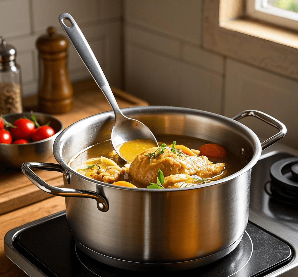Sauce being made in a copper core pan