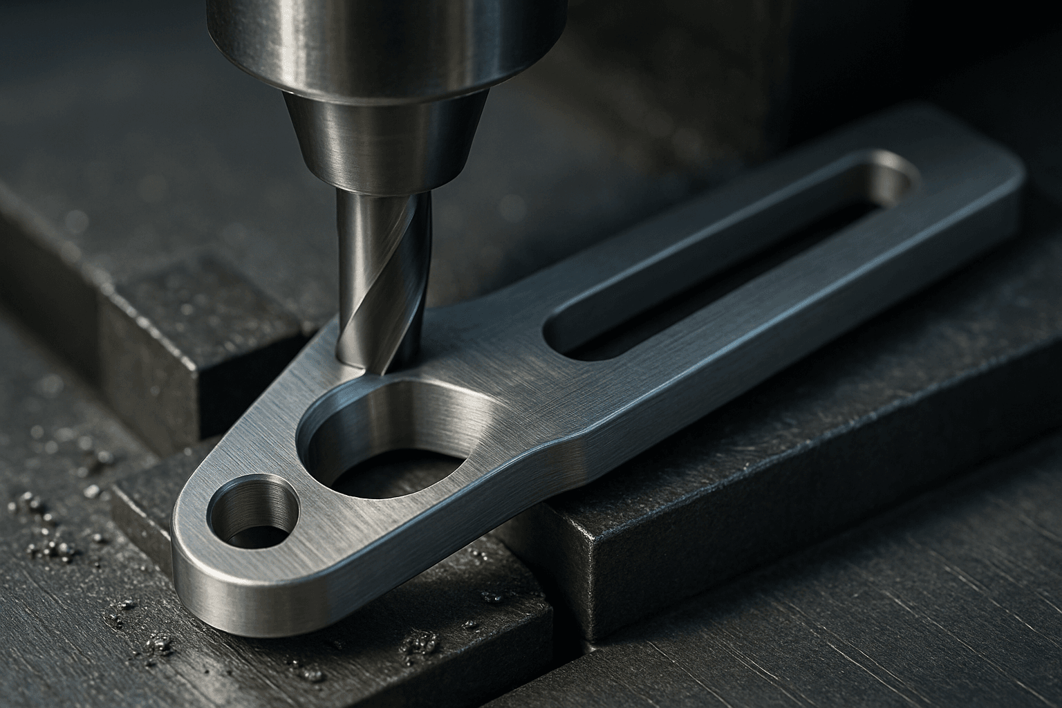 Close-up of titanium part being machined