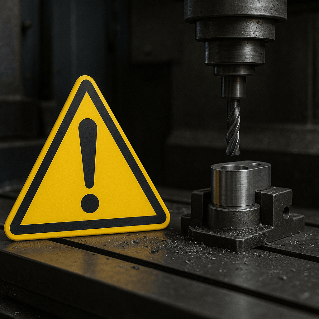 Warning sign in machining workshop